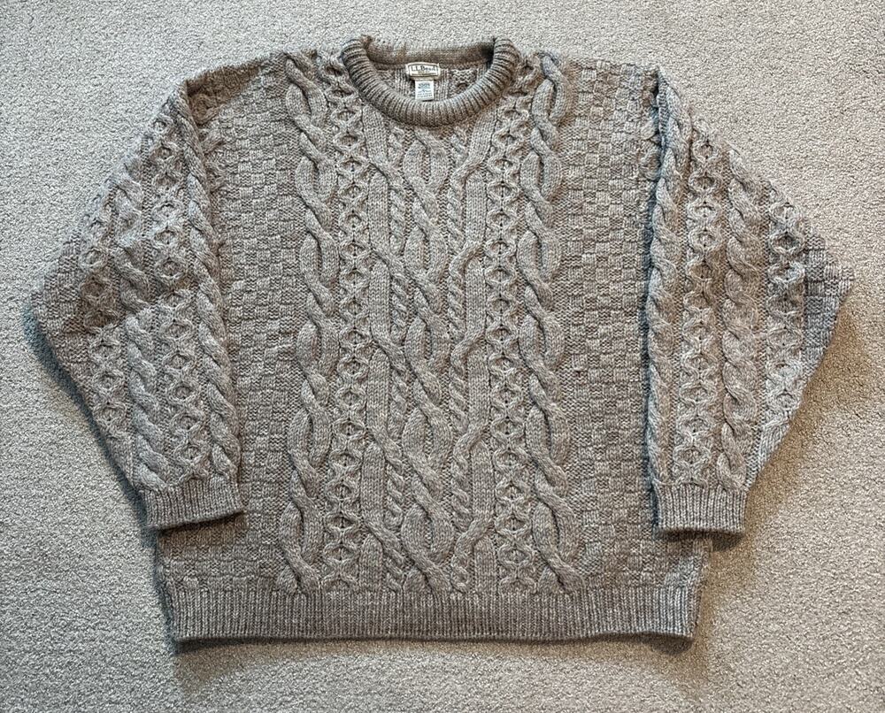 Vintage LL Bean Irish Fisherman Sweater Mens XL 100% Wool Made in Ireland